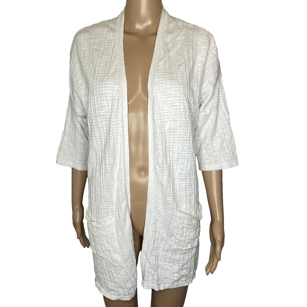 Women's Small Habitat Cotton Blend Open Cardigan Textured Sweater